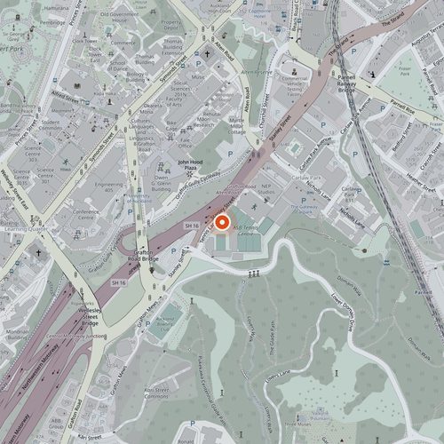 Map of Parnell with Renew Wellness Place marked at 1 Tennis Lane, in the Next Gen building beside the Manuka Tennis Arena, off Stanley Street
